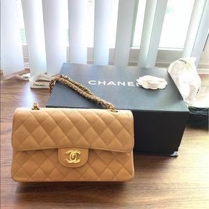 Chanel CF Double Small Classic Flap caviar with gold chain
